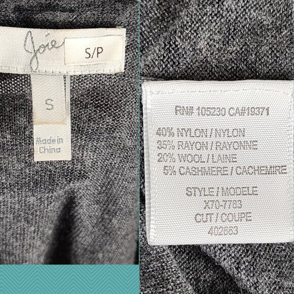 Joie Gray Leopard Print Wool Cashmere Blend Knit V-Neck Top - Picture 4 of 4